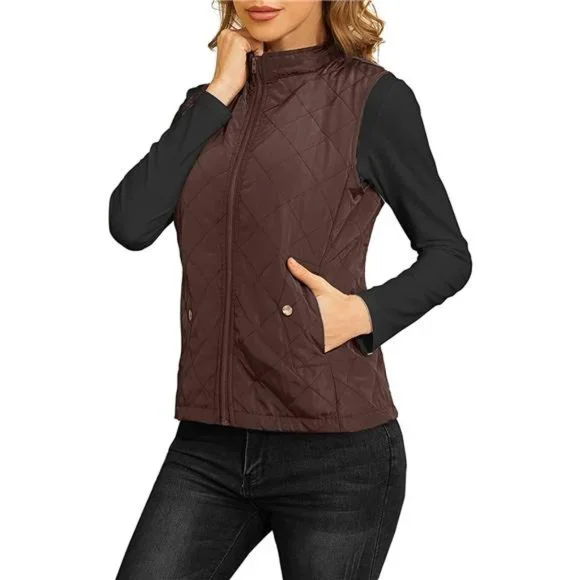 Women Quilted Vest Zip Up Stand Collar Lightweight Gilet Sleeveless Outerwear - Picture 2 of 5